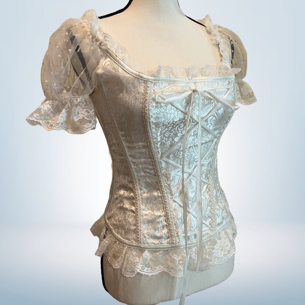 White Brocade Princess Renaissance Fair Corset Top Size M
